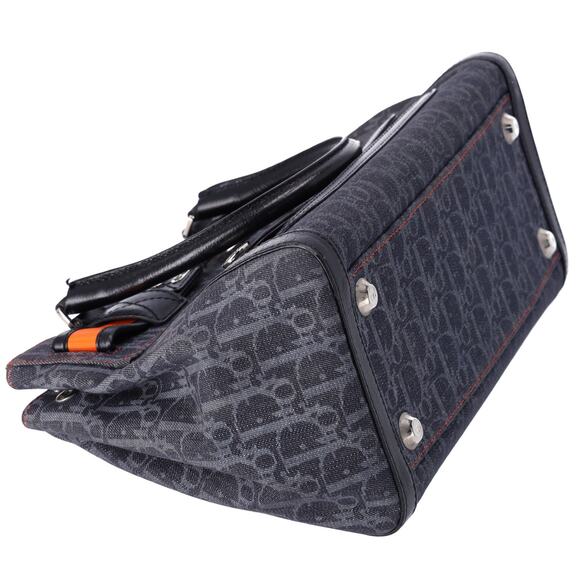 Christian Dior Flight Handbag Dark Gray Orange Multi Denim Leather - Picture 6 of 9